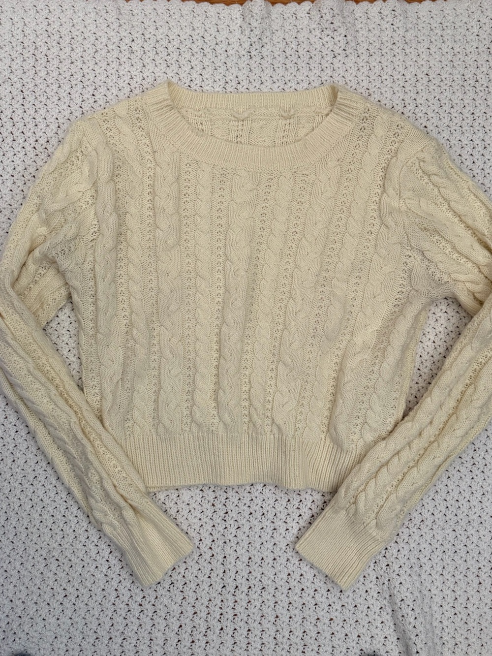 Cropped Cream Cable Knit Women's Sweater - Classic Crewneck